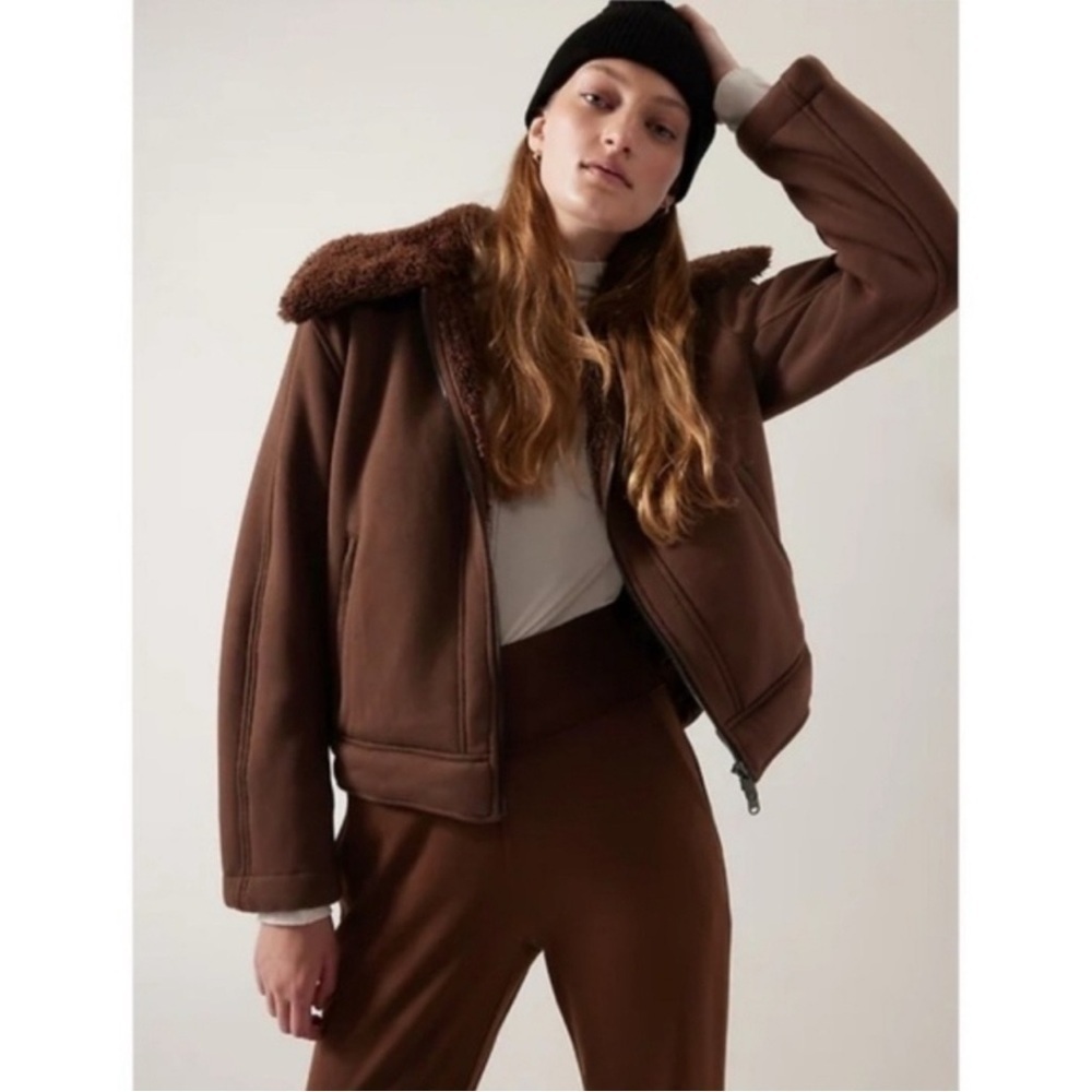 Athleta Westbound Brown Sherpa Jacket Size M